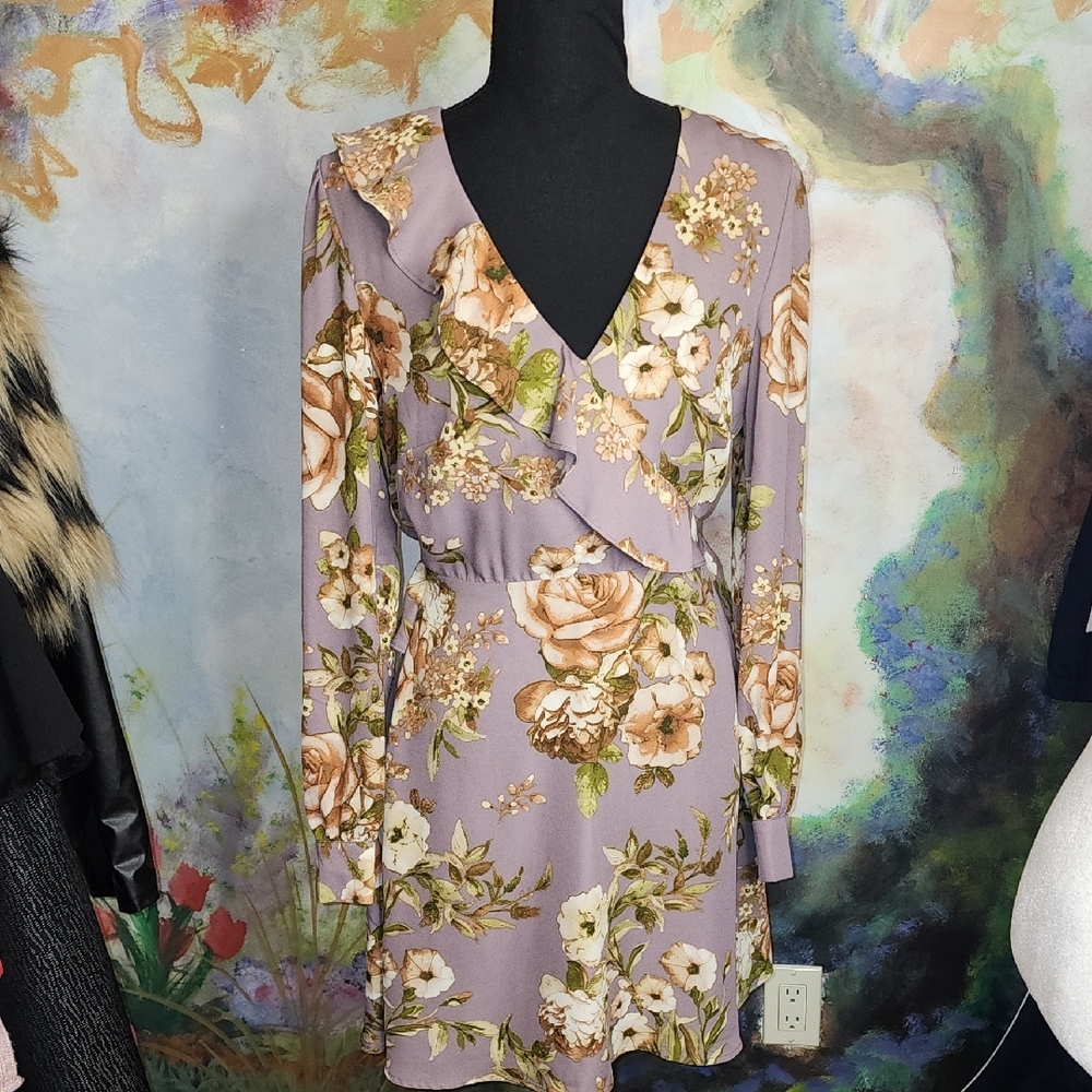 Pink and Purple Sheath Mini Dress with Bishop Sleeves for Wedding Guest